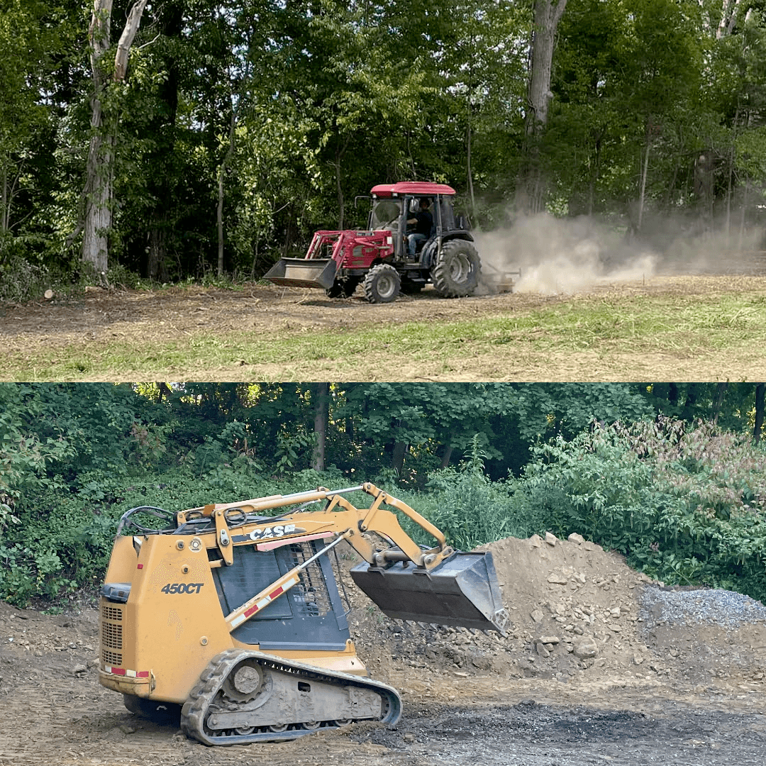T.A. Industries land clearing contractor with Tractor and Skid Steerer in Iron Bridge Estates, PA