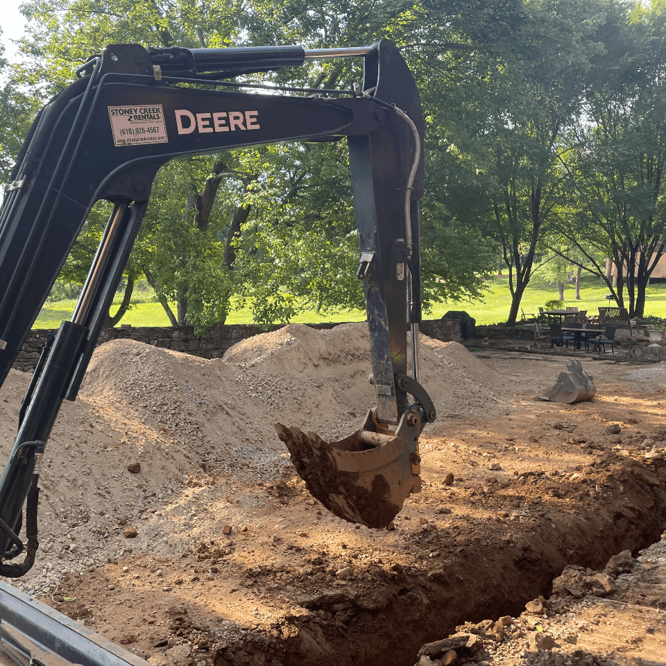 T.A. Industries demolition contractor with excavator in Robeson Crossing, PA